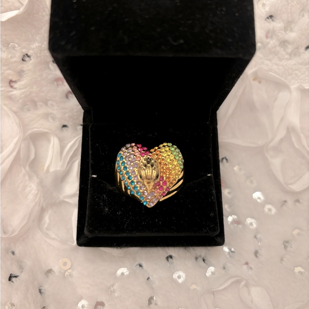 NWT KURT GEIGER Rainbow Heart Cocktail Ring size 9 - Picture 8 of 9